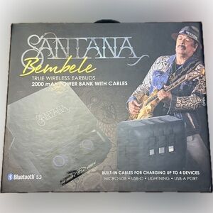 Santana Bembele True Wireless Earbuds with Power Bank & Cables NIB